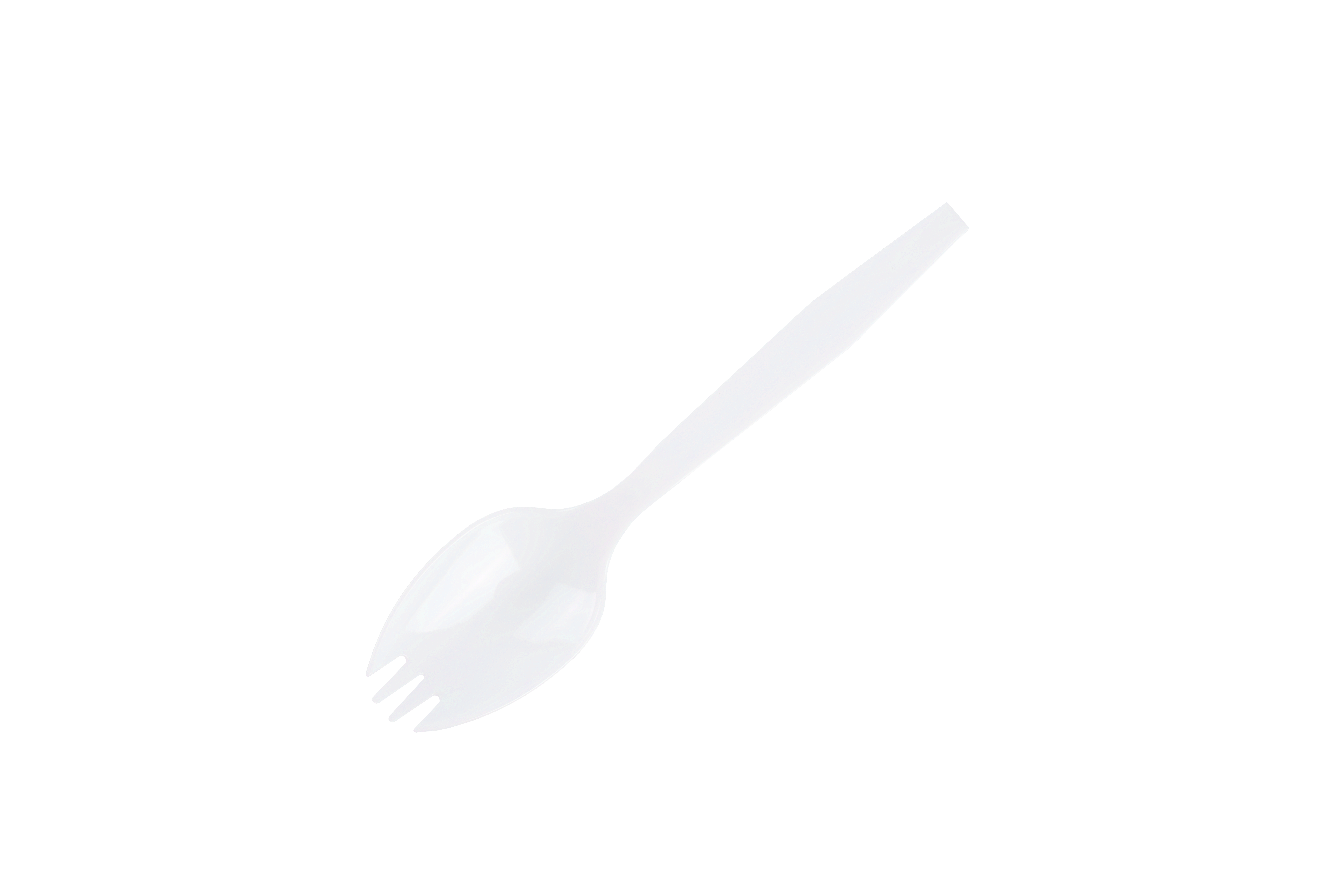 Spork bianco monouso in plastica a manico lungo